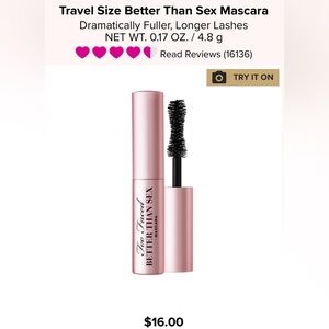 Too Faced Travel Size Better Than Sex Mascara 0.17 oz